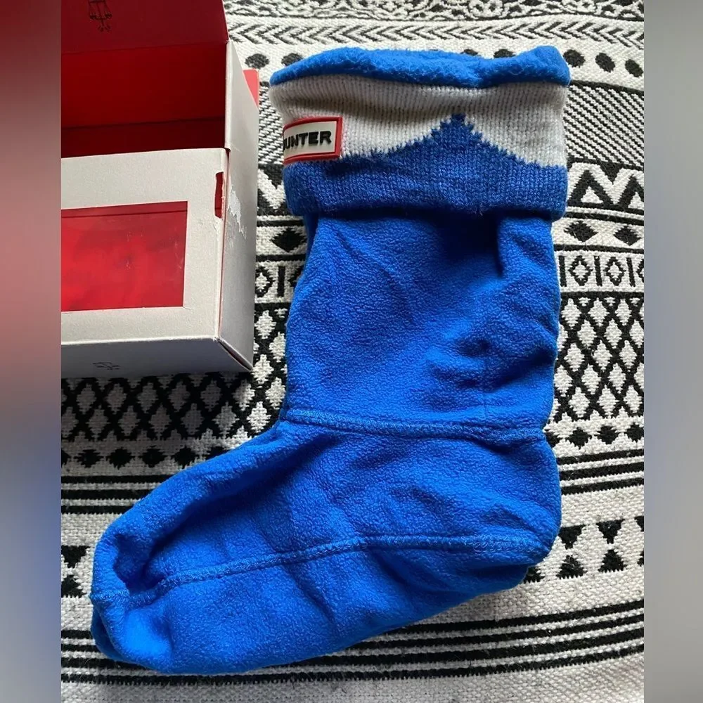 Hunter Kids Blue Fleece Boot Socks with Knitting
